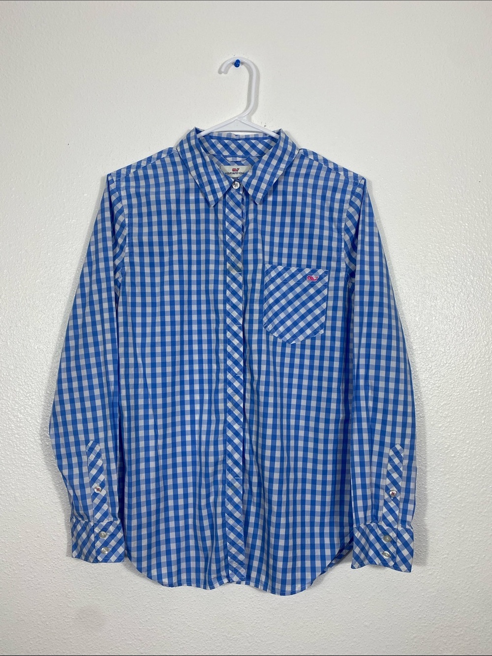 Vineyard Vines Blue and White Gingham Button-Down Shirt Size 8 100% Cotton - Picture 4 of 16